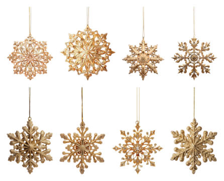 PNG Golden snowflake ornaments collection, element set on transparent background
