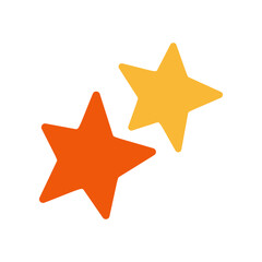 Obraz premium Two five pointed stars, one orange and one yellow, overlapping slightly. Flat style vector illustration. Ideal for rating icons, stickers, celestial themes, holiday accents, and decorative graphics.