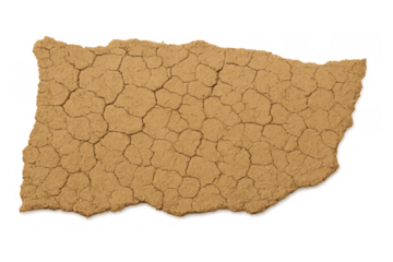 Puerto rico map torn from dry cracked earth symbolizing drought, climate change impact, environmental crisis on a transparent background