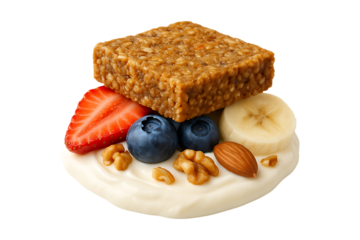 Nutritious Snack Bar with Berries Banana and Walnuts Isolated on a Transparent Background