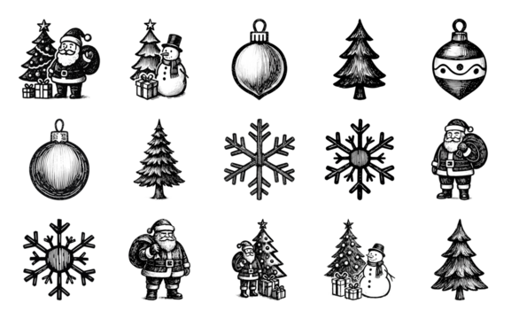 PNG Festive icons for holiday designs, element set on transparent background - Powered by Adobe