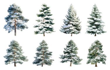 PNG Snow-covered evergreen trees variety, element set on transparent background