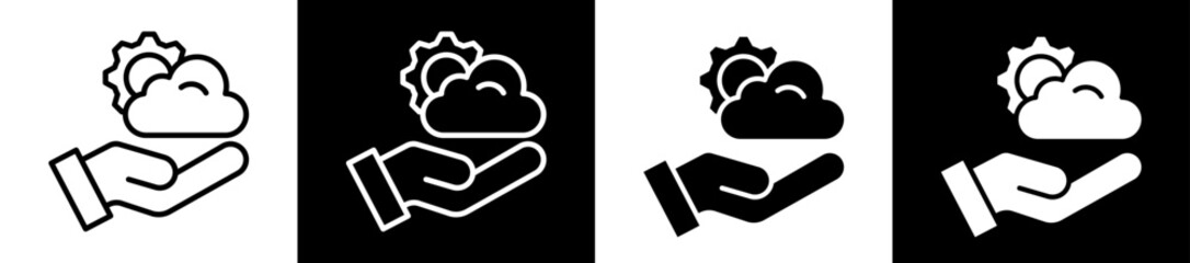 Cloud Service Icon Set In Black And White Filled Style Collection 
