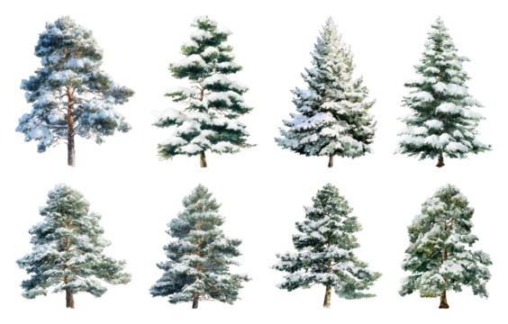 PNG Snow-covered evergreen trees variety, element set on transparent background