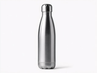 Sleek Black Stainless Steel Insulated Water Bottle on White Background