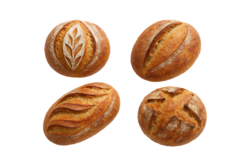 Variety of Artisan Bread Loaves with Rustic Crusts Isolated on a Transparent Background