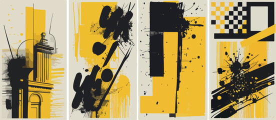 &ldquo;Urban Yellow Black Abstract Art Collection &ndash; Grunge Paint Stroke and Splatter Vector&rdquo;