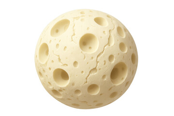 Cheese moon, a spherical food resembling swiss cheese with holes, isolated on transparent background