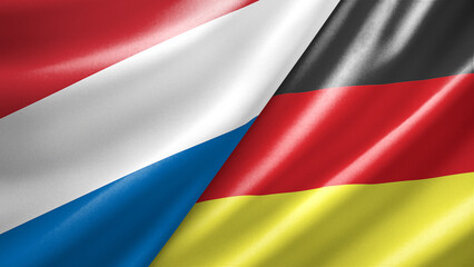 Fototapeta premium Netherlands and Germany two national flags filling the entire frame, close-up view, edge-to-edge composition