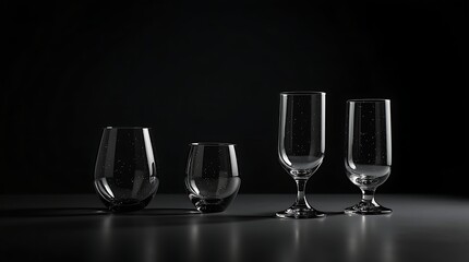 Unique twist: Elegant sculptural glassware meticulously crafted from 100% recycled industrial carbon emissions, captured with dramatic lighting on a polished black surface.