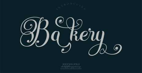Bakery Sports minimal tech font letter set. Luxury vector typeface for company.