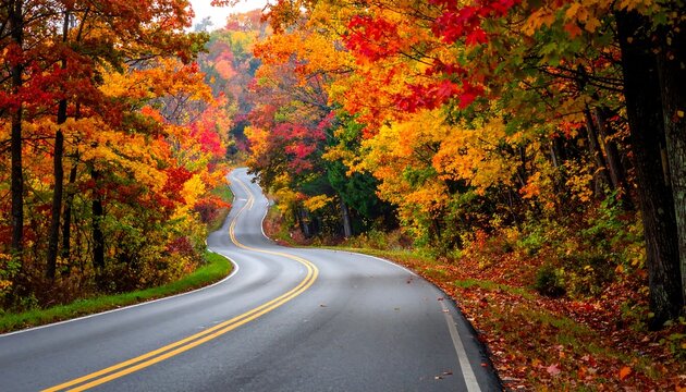 Winding road through colorful autumn forest - Powered by Adobe
