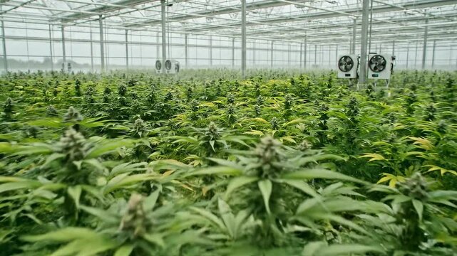 Cultivating Plants Growing Inside Greenhouse on Racks