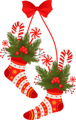 Christmas Stockings with Candy and Decorations