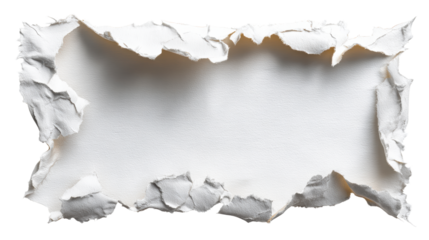 Torn paper with rough edges creating a textured frame for text or graphics, perfect for conveying concepts of destruction, or transformation in graphic projects.