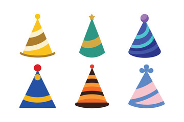 Colorful Flat Party Cone Hats Collection with Patterns