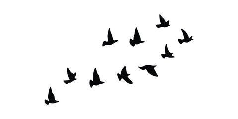 Group of Birds Flying Silhouette Vector Graphic. Flock of Flying Birds Clipart