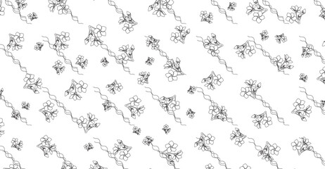 Floral Outline Pattern, Black and White, Shapes, Lines, Use as background. 160