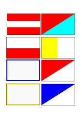 Bold set of 8 colorful rectangular badge/ribbon/ticket-style frames with thick colored borders