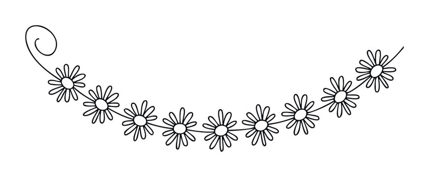 Delicate daisy garland with a curly vine stem adds a whimsical floral accent to spring or summer celebrations and natural themed projects.