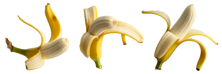 set of banana peels isolated, food waste or kitchen scrape management concept, collection in different angles 
