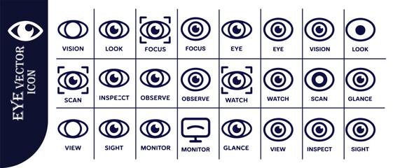 Eye vector icon set linear style pictogram isolated on white background viewing symbols collection