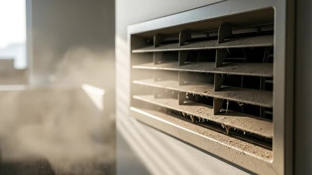 Dirty air vent blows dust, creating unhealthy indoor office air