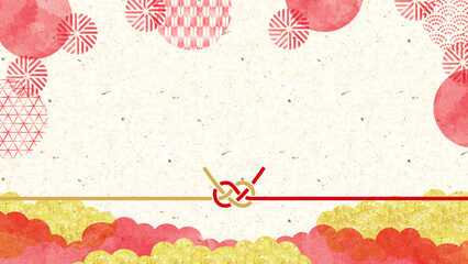 Obraz premium 青海波・矢絣・籠目・和紙を使用した水彩風の華やかな和風デザイン。正月・お祝い・季節の贈り物に使える上品で雅な和風壁紙。Watercolor Japanese Pattern Texture