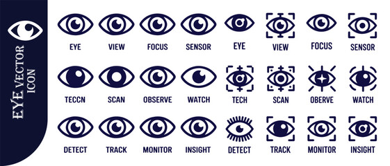Collection of eye icons with descriptive labels such as focus, sensor, scan, and monitor