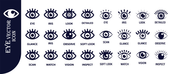 Eye vision icon set. collection of diverse eye symbols for various concepts, focusing on human sight
