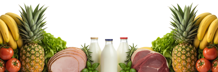 Food products on a white isolated background 
