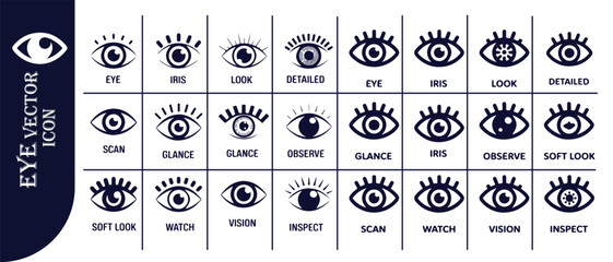 Eye vision icon set. collection of diverse eye symbols for various concepts, focusing on human sight