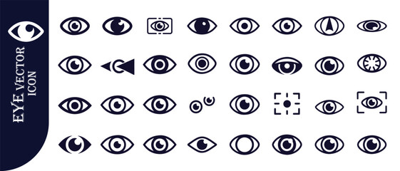 Set of human eye vector icon, vision and optical lens flat style black simple signs collection
