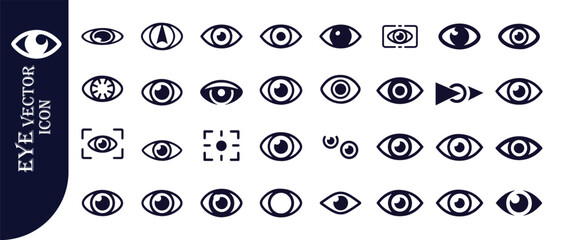 Set of human eye vector icon, vision and optical lens flat style black simple signs collection