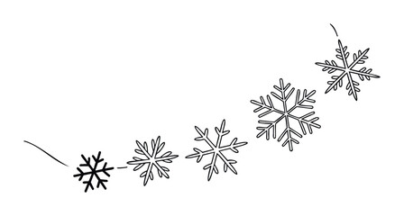 Delicate snowflakes falling in a gentle arc, suggesting winter weather and holiday themes for seasonal decoration and celebration projects.