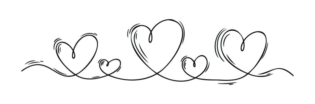 Elegant black outline hearts connected by a flowing line create a romantic and decorative border for celebrations and expressions of love.