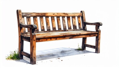 “Wooden garden bench surrounded by lush greenery and colorful flowers on paved path”