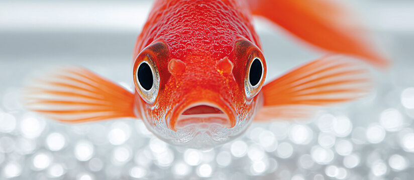 Vibrant red goldfish swimming banner - Powered by Adobe