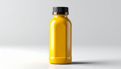 “Yellow plastic squeeze bottle with pointed nozzle cap on gray background”