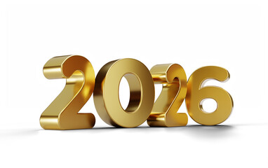 2026 Golden Year Text Isolated on Transparent Background, 3D Rendered Metallic Numbers for Future Business Planning, Annual Financial Forecast, and Milestone Success.