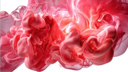 Red ink paint swirling in water creating vibrant abstract liquid white background cloud