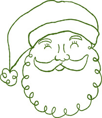 Whimsical Vintage Green Santa Claus Face Hand-drawn