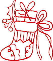 Whimsical Vintage Red Christmas Stocking with Candy Canes Hand-drawn