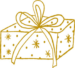 Whimsical Vintage Christmas Gold Gift with Ribbon Hand-drawn