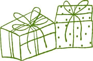 Whimsical Vintage Christmas Present with Bow Hand-drawn