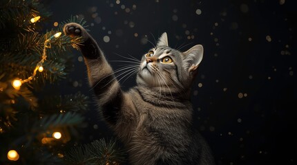 cat on the tree chritmas