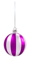 3D Violet and White Striped Christmas Ball Ornament on a String