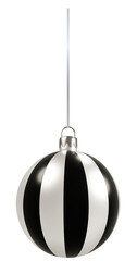 3D Black and Silver Striped Christmas Ball Ornament on a String