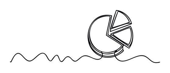 Stylized black line drawing of a pie chart graphic with a wavy line indicating data or progress, suitable for financial reports or analytics presentations.