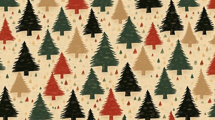 Seamless Christmas Tree Pattern Background, Festive Decorative Element, Winter Hand-Drawn Illustration, Wrapping Paper Wallpaper Textile Design